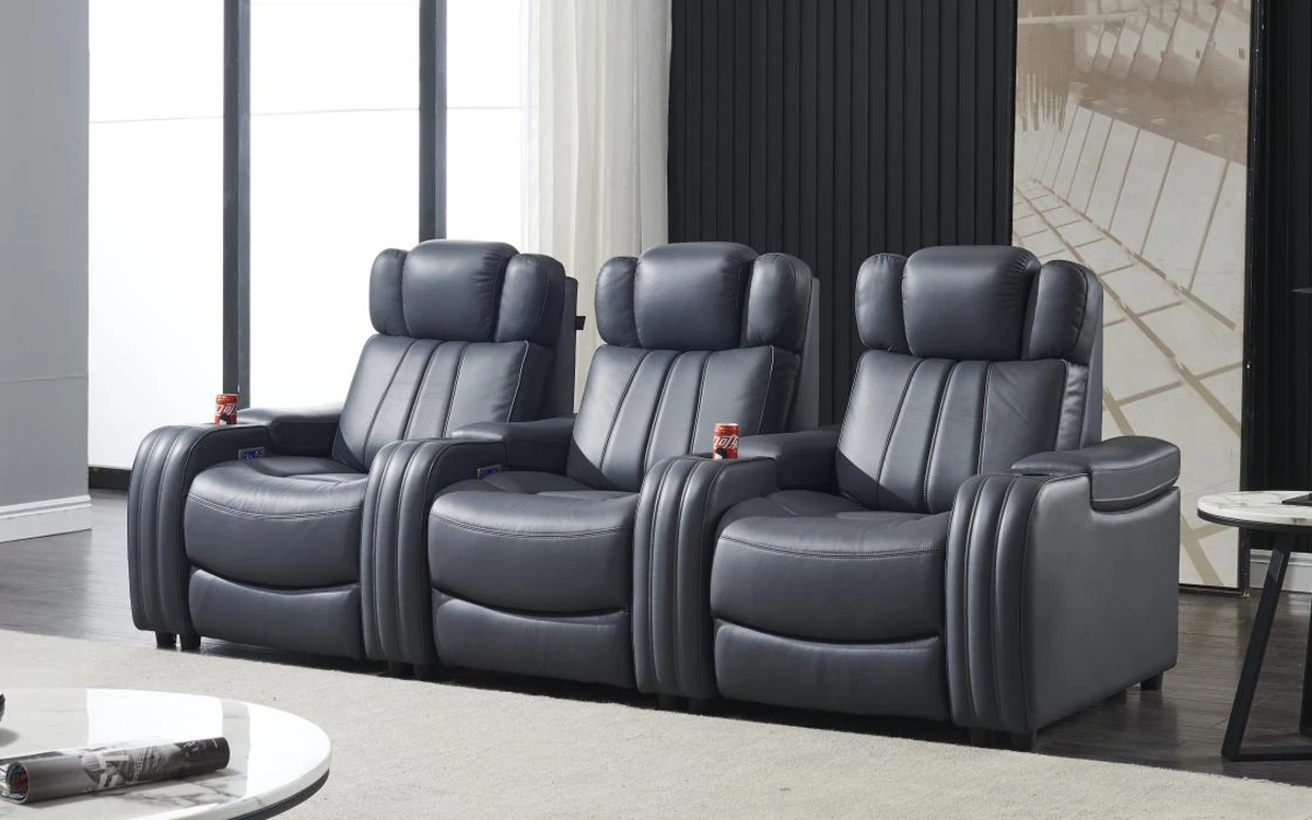 Luxury private home cinema with multiple rows of Graphite Row seating