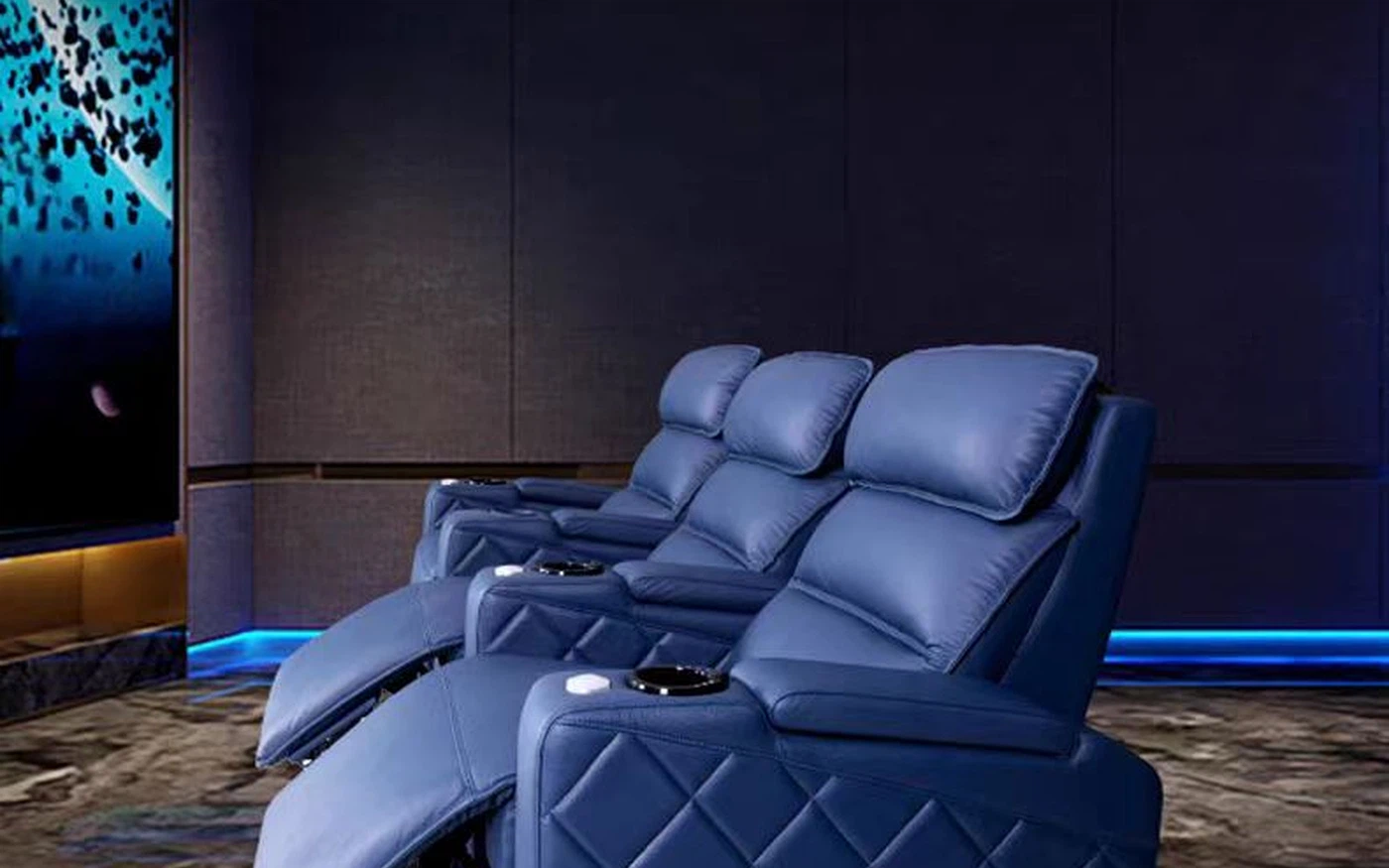 Luxe Row luxury cinema recliners showing individual seat proportions and armrests