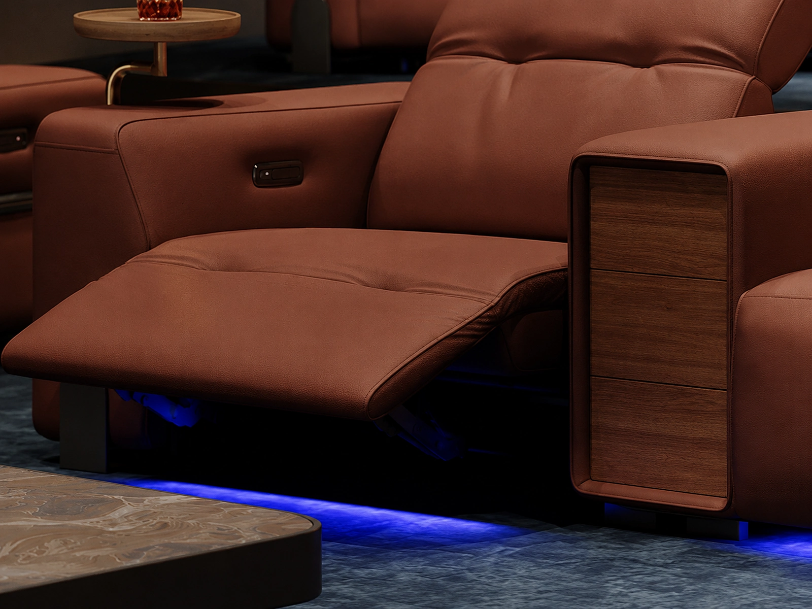 Cabinet Row powered footrest and under-seat detail