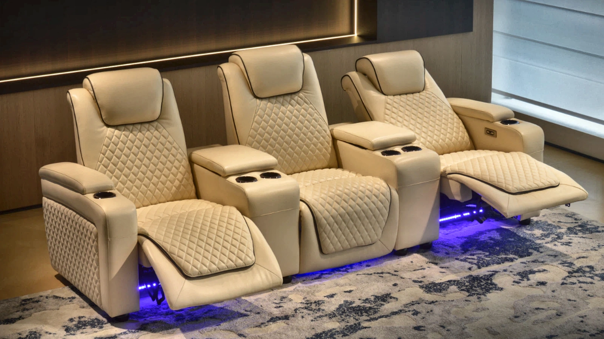 Contour Row cream cinema seating in a private cinema room