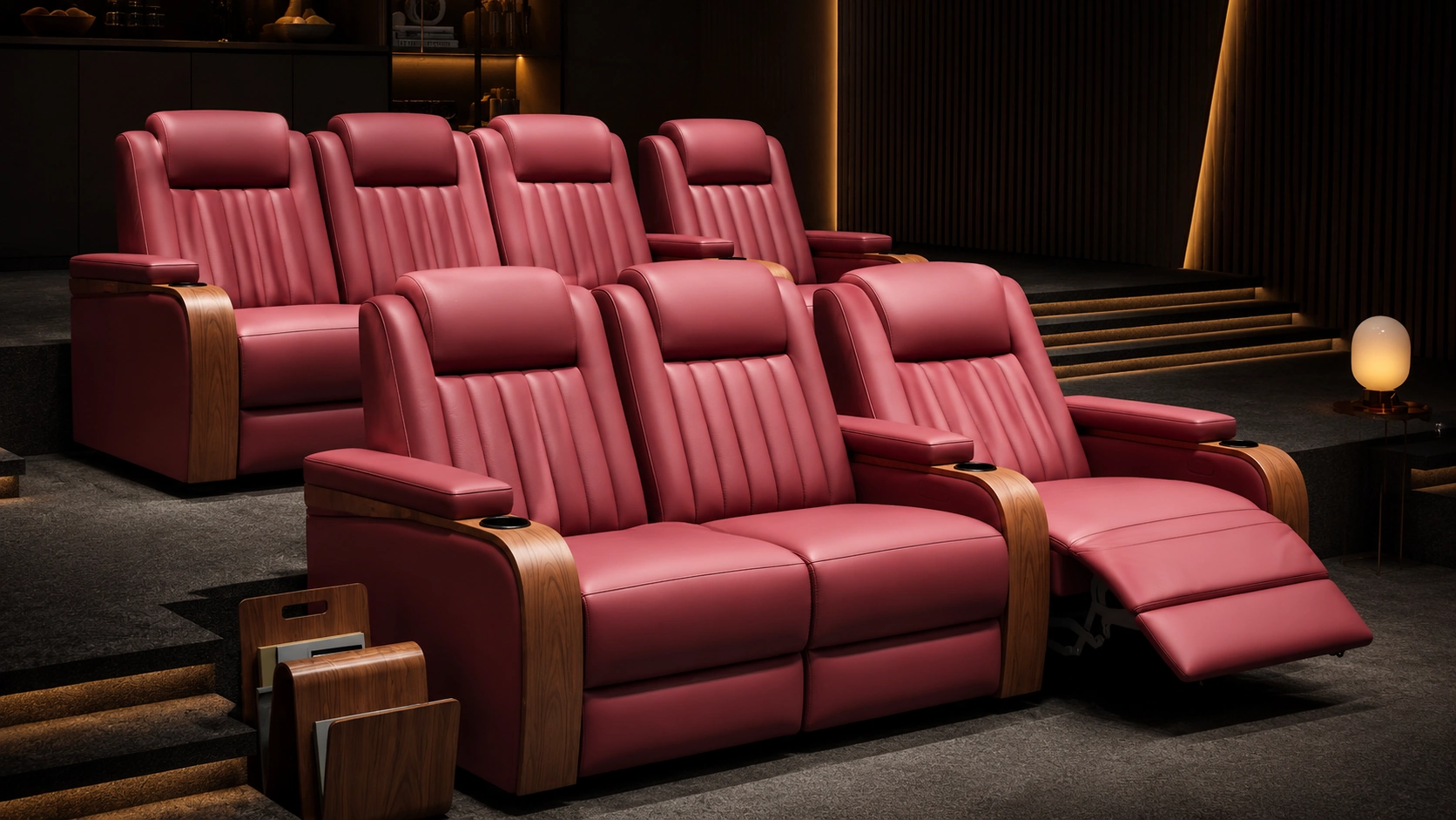 Monaco Row burgundy cinema seating in a private cinema room