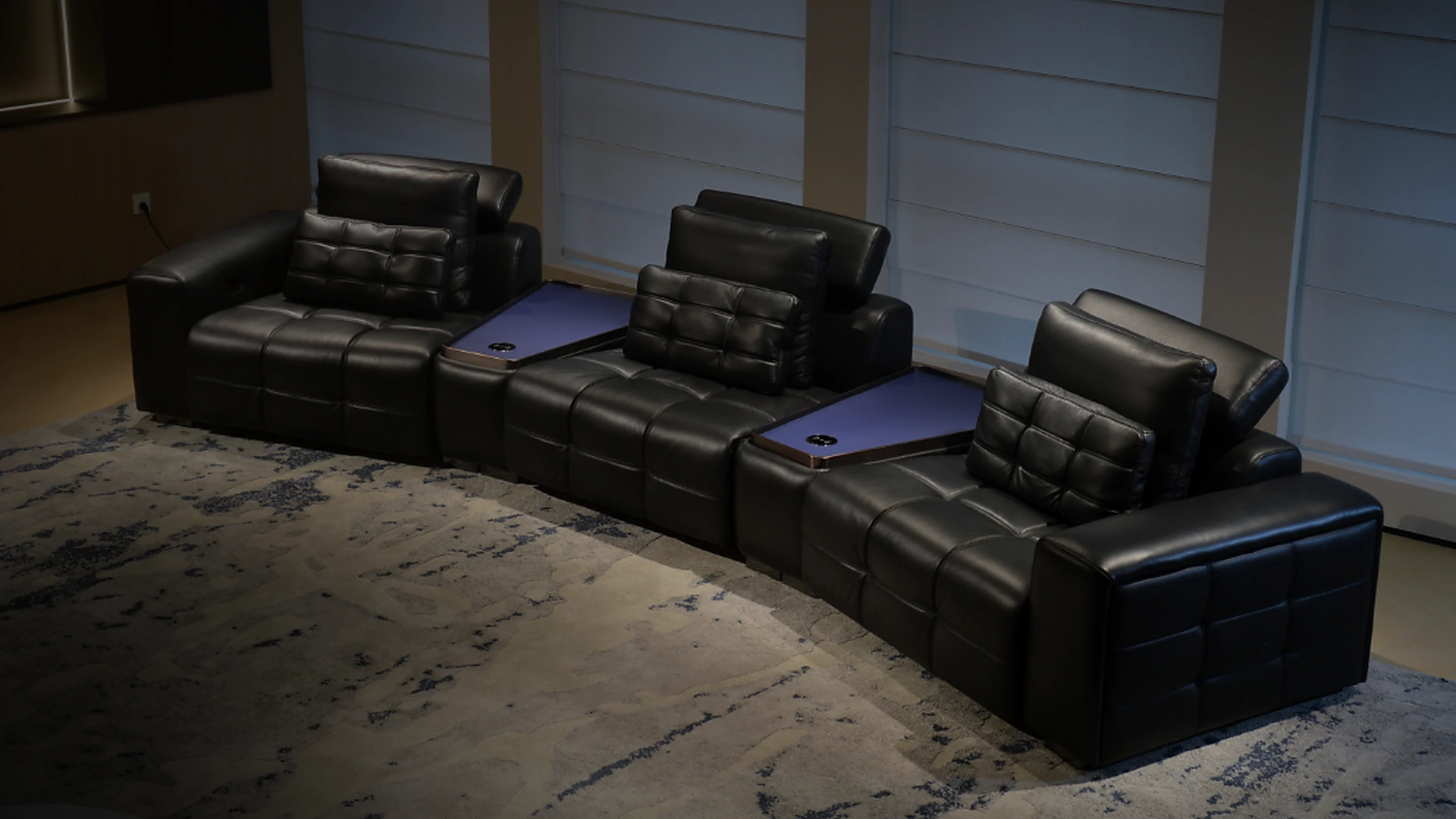 Onyx Console Row black leather cinema seating