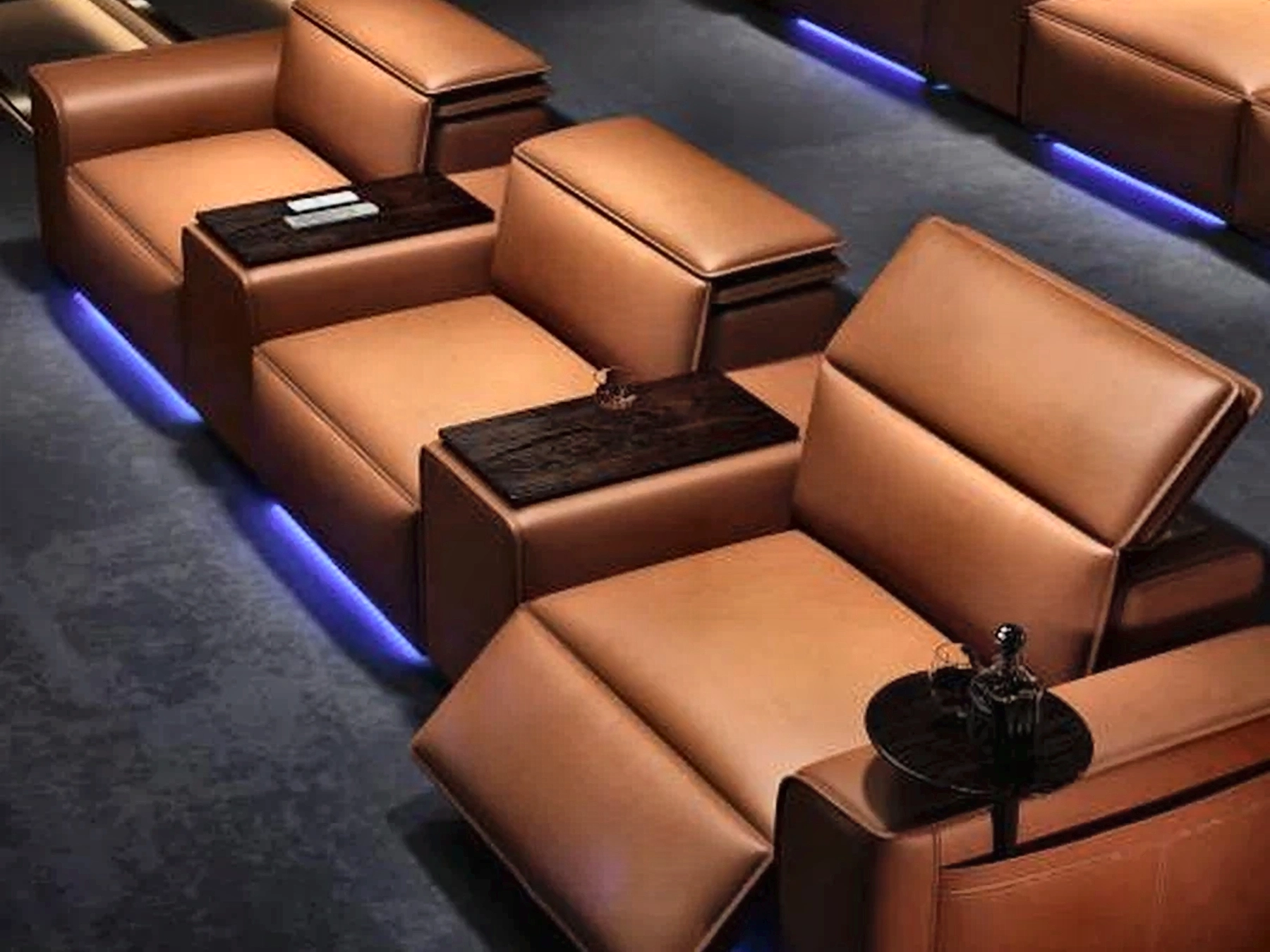 Sienna Console Row powered recline and blue lighting detail